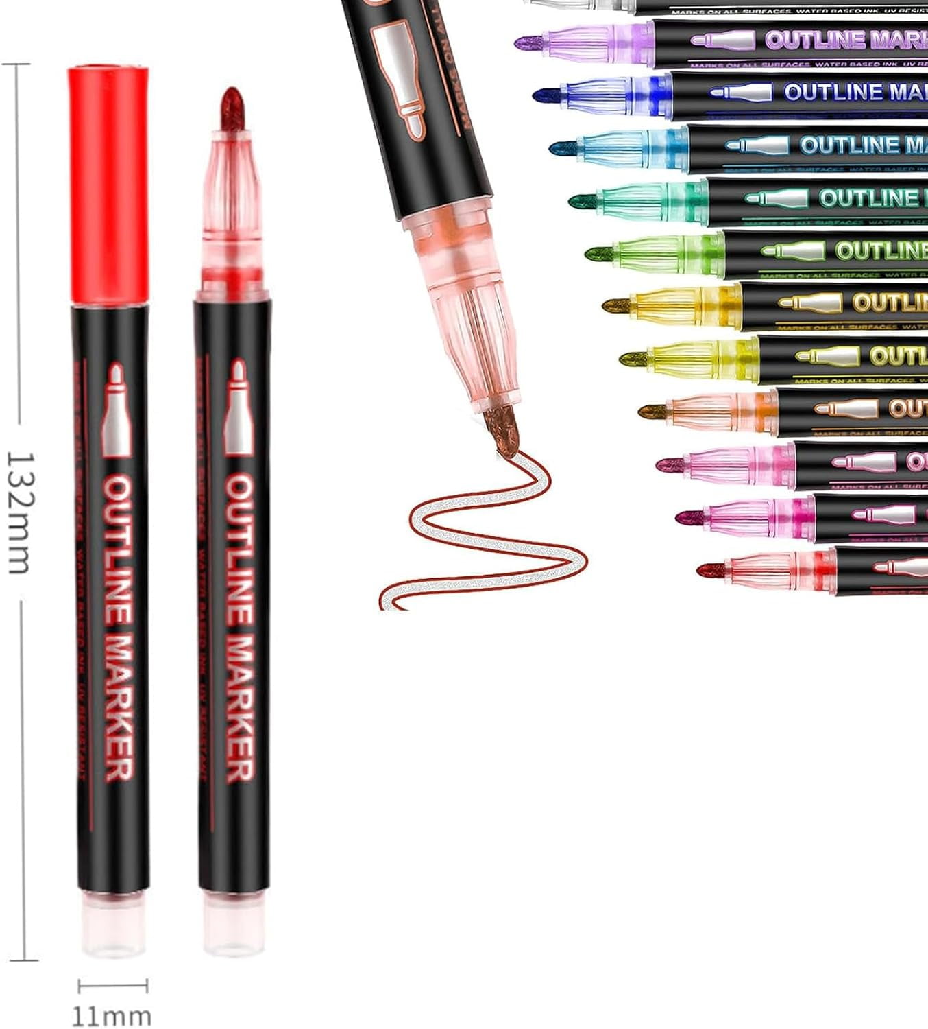 Coloring Lightstick Graffiti Highlighter Pens, Outline Markers Self-Outline Metallic Markers, Shimmer Markers Outline Double Line, for Drawing, Greeting Cards