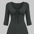 thumbnail image 5 of Levmjia Women's Dress V Neck 3/4 Sleeve Casual Short Dress with Bow Tie Front Ruched A Line Swing Dress for Home Daily Wear, 5 of 5