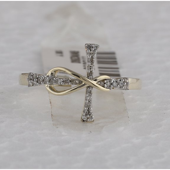 10kt Yellow Gold Womens Round Diamond Cross Infinity Band Ring 1/10 Cttw