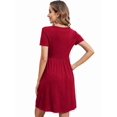 thumbnail image 5 of Women'S Short Sleeve Summer Dress Pleated Loose Swing Knee Length Dresses with Pockets Red XXL, 5 of 9