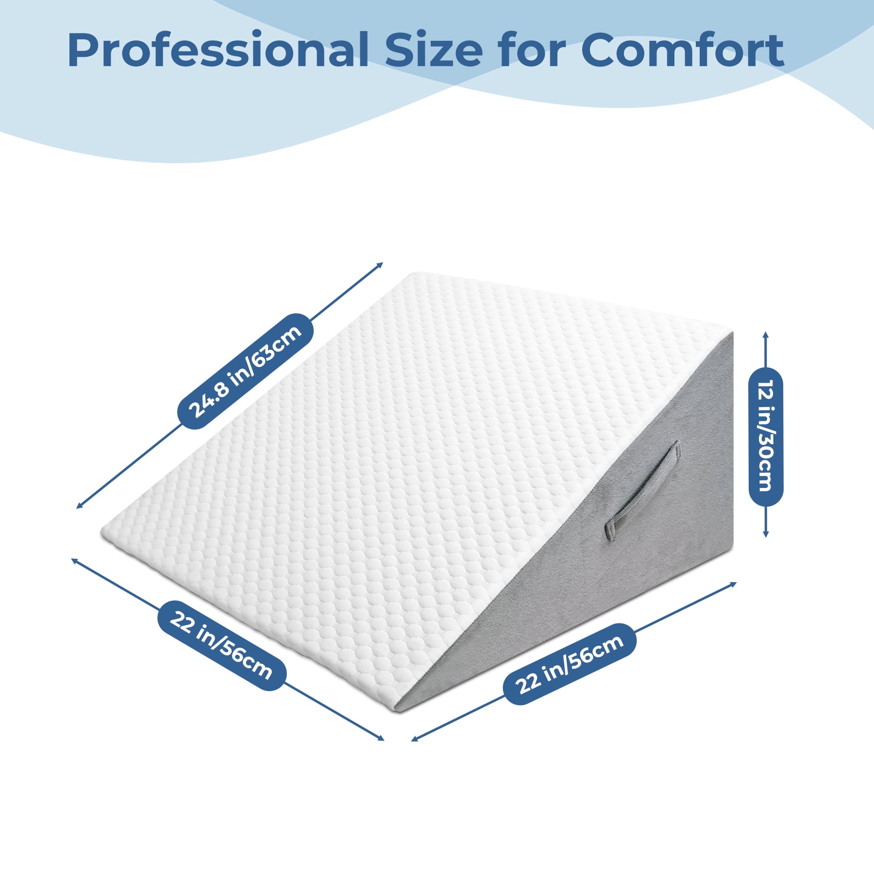 Bed Wedge Pillow, Soft Foam Triangle Pillow for Sleep Apnea, Acid Reflux, Snoring, 12Inch Leg Elevation, Back Support for Sitting Up in Bed, Incline Cushion for Sleeping, Reading, White/Grey