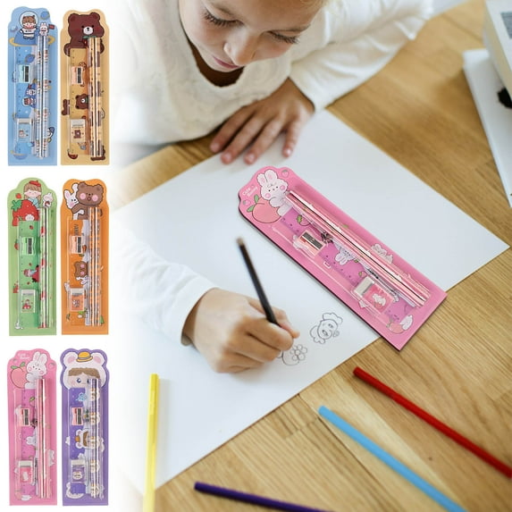 Yunuuuoa 5-Piece Stationery Set for s - Cute Eraser Pencil Sharpener Ruler Learning Supplies Classroom Essentials Teacher Prizes s Gifts
