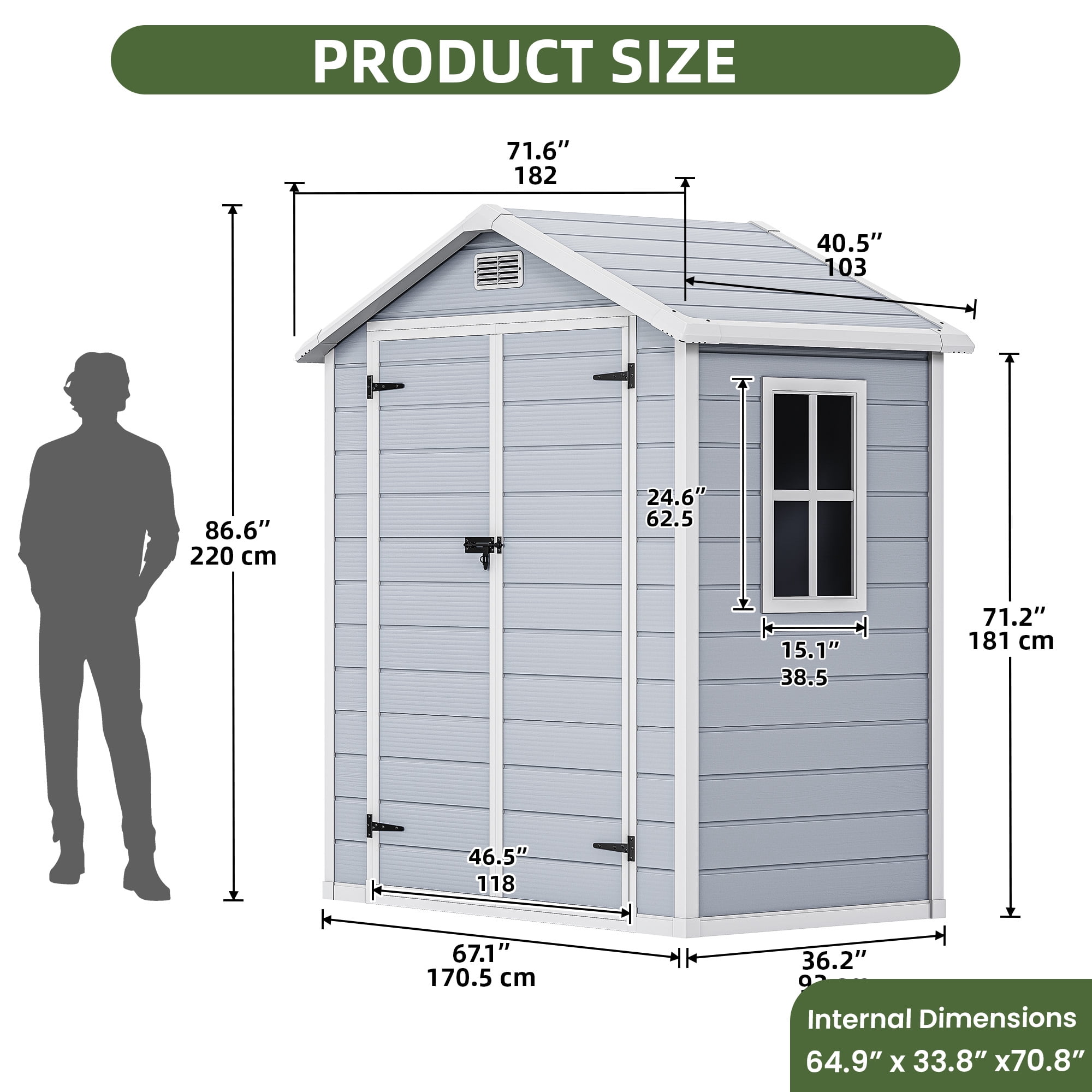 Craftian Resin Outdoor Storage Shed,6.2x3.4ft Plastic Outdoor Shed with Secure Floor Lockable Door Garage Patio Garden Storage Shed