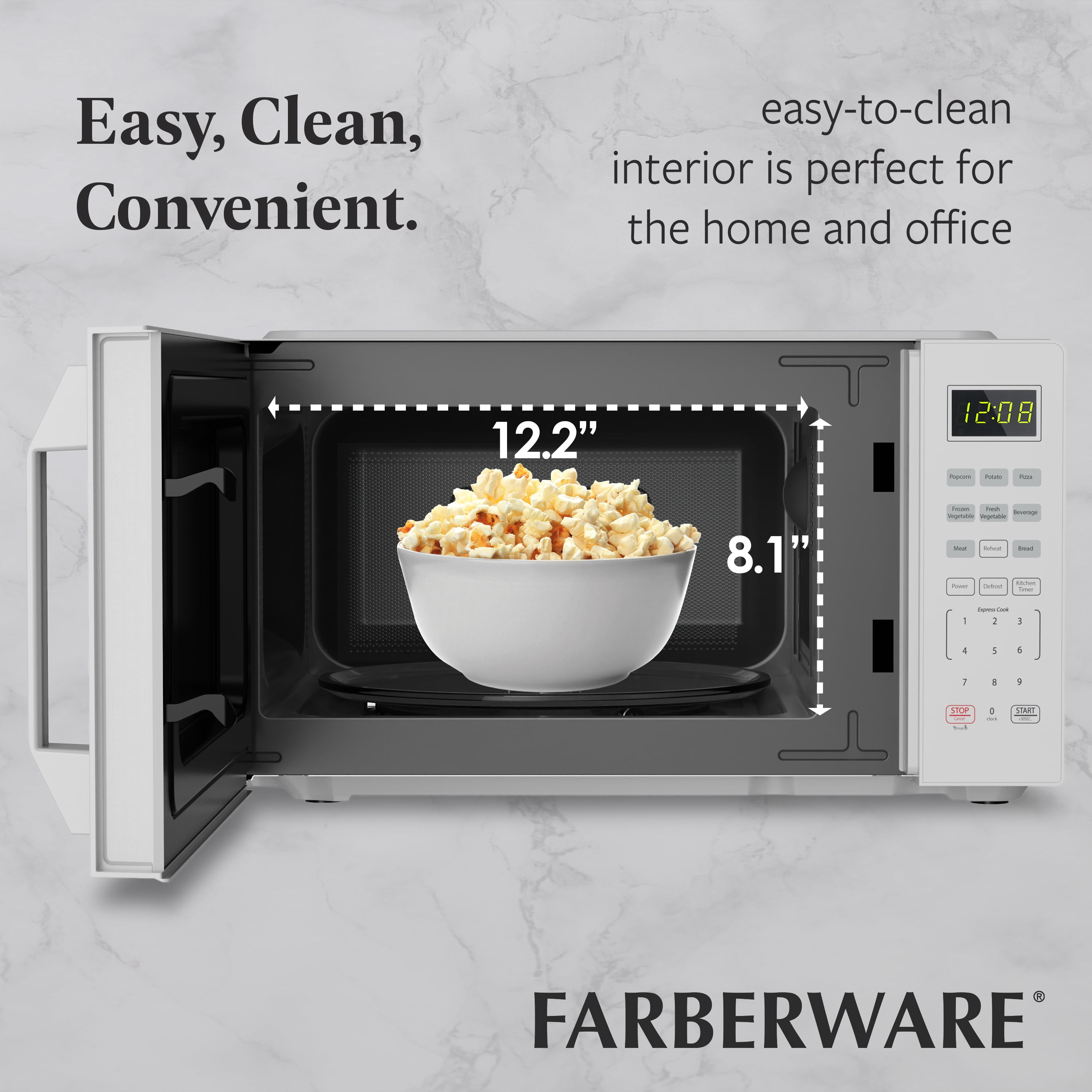 Farberware 1.1 cu ft Microwave Oven,1000W Countertop Microwave Oven with Auto Cook Menu, White