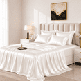 thumbnail image 4 of Yalamila Satin Sheet Set Queen Size, White 4 Pcs, Luxury Silky Soft 4 Pieces Bed Sheet Set with Deep Pocket Fitted Sheet, Flat Sheet and 2 Pillowcase for Hair and Skin, 4 of 4