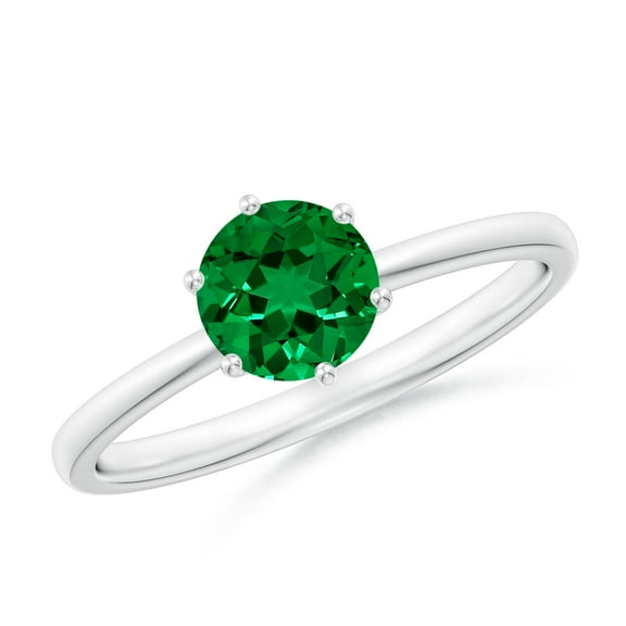 ANGARA Lab Grown Round Emerald Solitaire Classic Engagement Ring for Women in 14K White Gold (Size-6mm) | May Birthstone, Birthday, Anniversary, Jewelry Gift for Women | Lab-Grown Emerald Ring