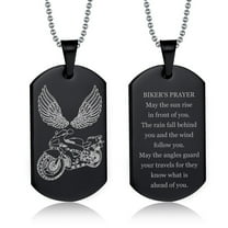 Motorcycle Necklace for Men - Stainless Steel Customized Biker'S Prayer Pendant Motor Punk Rock Gothic Dog Tag Necklaces Street Hip Hop Jewelry Gift for Man