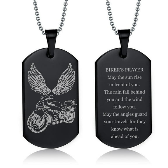 Motorcycle Necklace for Men - Stainless Steel Customized Biker'S Prayer Pendant Motor Punk Rock Gothic Dog Tag Necklaces Street Hip Hop Jewelry Gift for Man