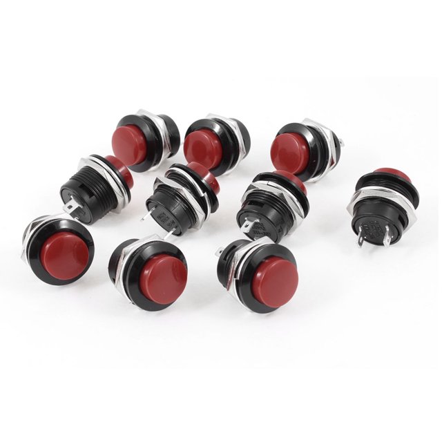10 Pcs AC 250V/3A 125V/6A Interruptor de botón momentáneo rojo SPST
