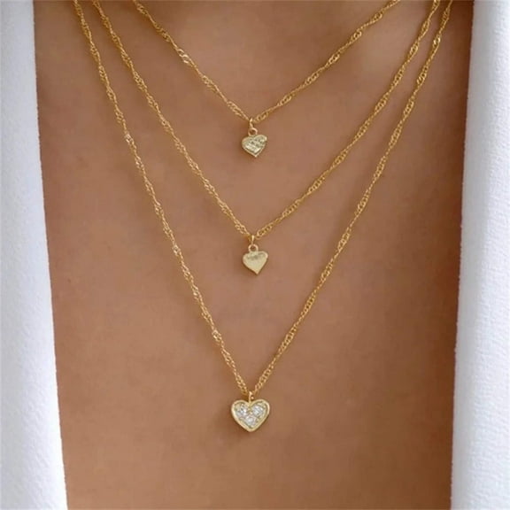 Multilevel Gold Crystal Heart-shaped Necklace