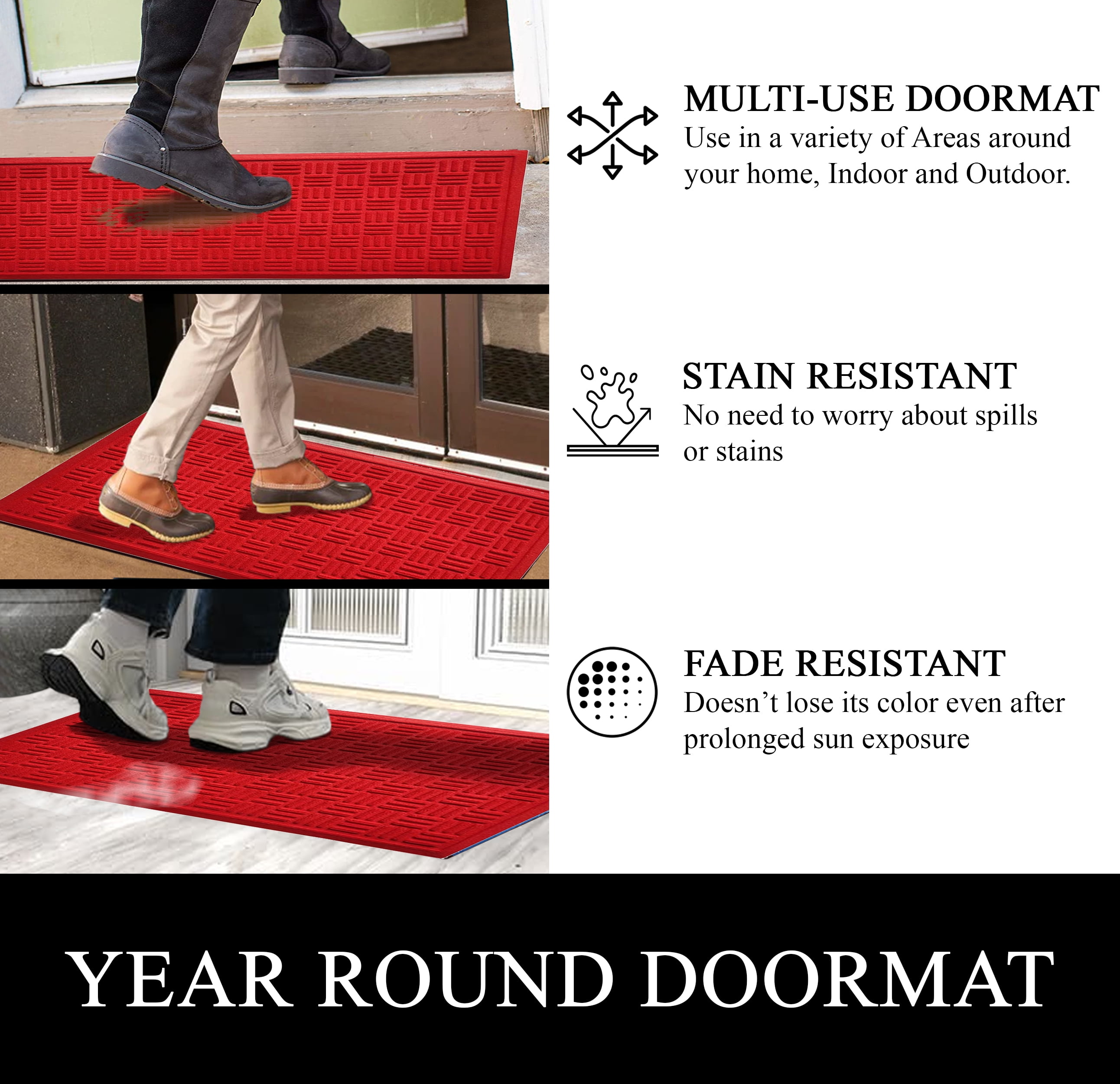 A1HC Indoor Outdoor Mat, Front and Back Entrance Welcome Mats, Large Front Door Patio Mats 16X24 Inches, Non-Slip Easy Clean Entrance Washable Large Size Doormats, Black