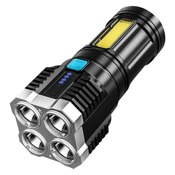 Quad-Core USB Rechargeable Flashlight with Multifunctional COB Side Light, Long-Range Portable Outdoor Torch for Hiking, Camping, Emergency, and Nighttime Activities, Compact LED Flashlight