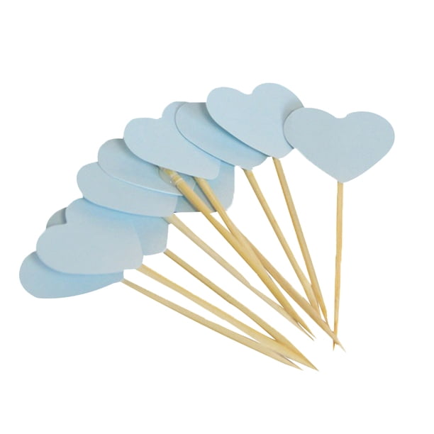 Inteprter 30pcs Corazón de Patrón Recoger Adhesivo Fieltro Palillos Cóctel Sandwich Decoración del hogar Papel y azul claro Inteprter JJ17337-09