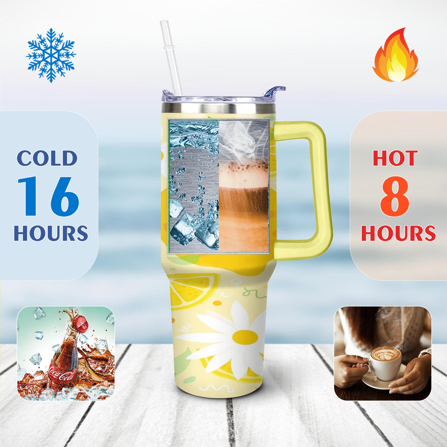 40 oz Lemon Tumbler with Handle Vacuum Insulated Water Bottle Gift for Birthday Christmas Halloween