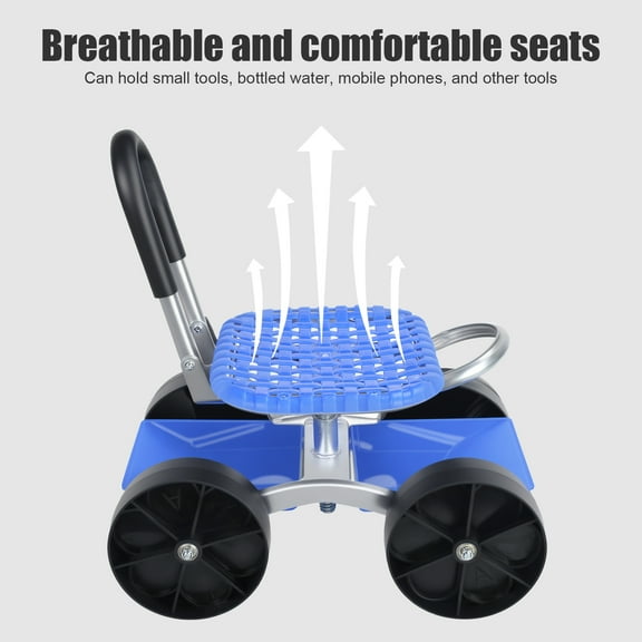 Aqzb Rolling Garden Stool – Portable Seat, Utility Garden Stool with Flat Wheels, Foldable Lazy Garden Seat Stool, Picking Rotary Tool Cart with Storage Shelf, Adjustable Height Clearance