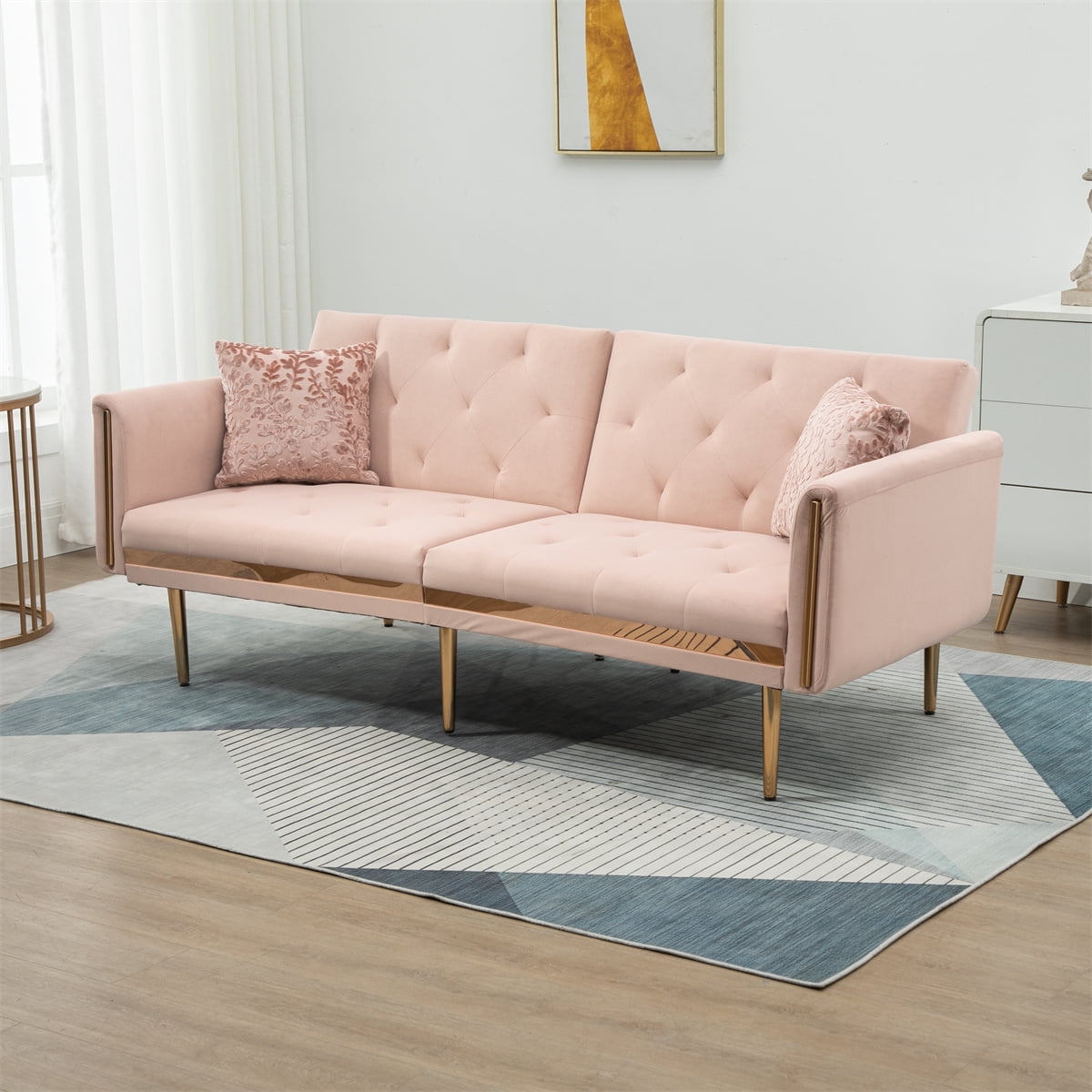 Velvet Accent Sofa, Morden Futon Sofa Bed with 3 Adjustable Positions