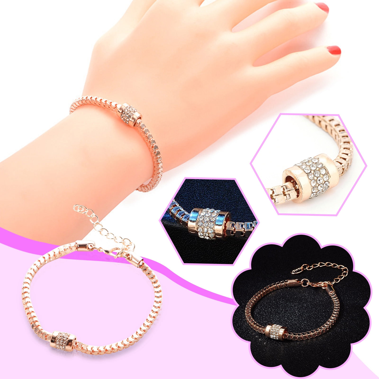 Fashion Luxury Women Zircon CZ Crystal Cuff Bangle Chain Bracelet Jewelry Gift