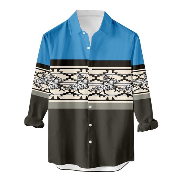 Camisa de manga larga para hombre, blusa con cuello vuelto, botones informales, tema de vaquero, cárdigan con estampado sin posicionamiento Odeerbi ODB-2