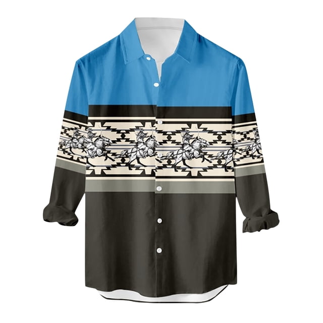 Hombres Casual Botones Vaquero Tema Sin posicionamiento Estampado Turndown Cardigan Camisa de manga larga Pompotops oipoqjl49734