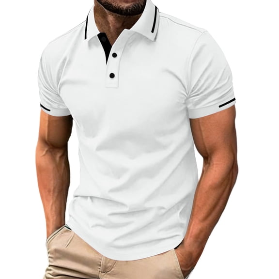 Luvrsol Men's T-Shirts Big & Tall Solid Basic Short Sleeve Turndown Collar Loose Cotton Casual Tops S-2XL