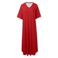 thumbnail image 5 of DHFJKG Summer Dresses For Women Long Dress Short Sleeve V Neck Flowy A Line Solid Color Comfortable Curved Hem Tunic Beach Vacation Clothes Trendy Dresses, 5 of 5
