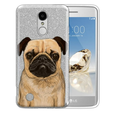 FINCIBO Silver Gradient Glitter Case, Sparkle Bling TPU Cover for LG Aristo MS210, Clear Pug (Best Substitute For Sunflower Oil)