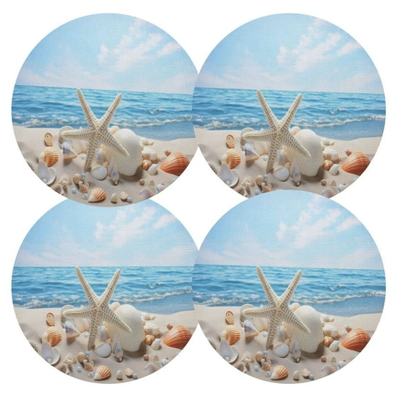 Ryvnso Seastar and Shells on Beach Round Plate Mats Dining Table Placemat Set of 4 for Holiday Decoration