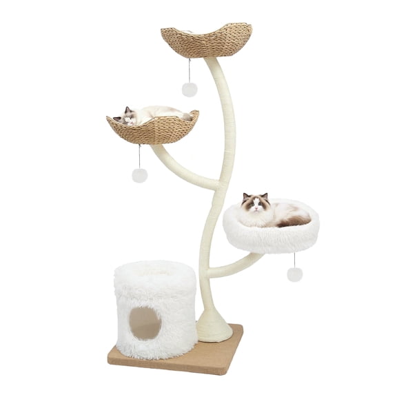 63" Tall Cat Tree, Multi-Level Indoor Cat Tower with Scratching Posts, Cozy Condo, Soft Resting Perch & Hanging Toys for Cats
