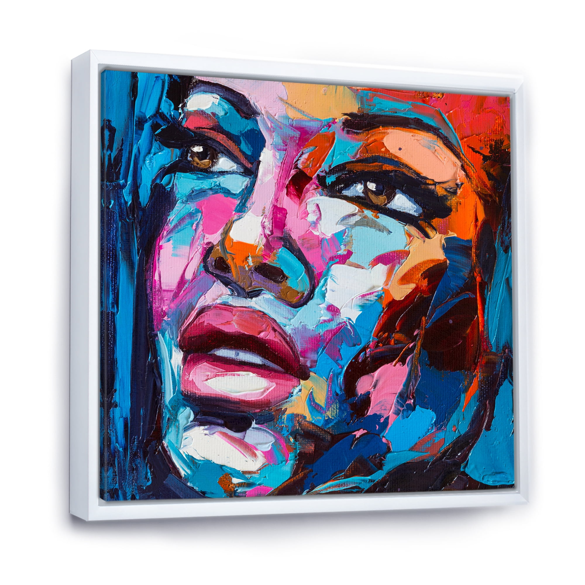 Designart 'Abstract Colorful Fantasy Portrait Of A Young Woman III' Modern Framed Canvas Wall Art Print