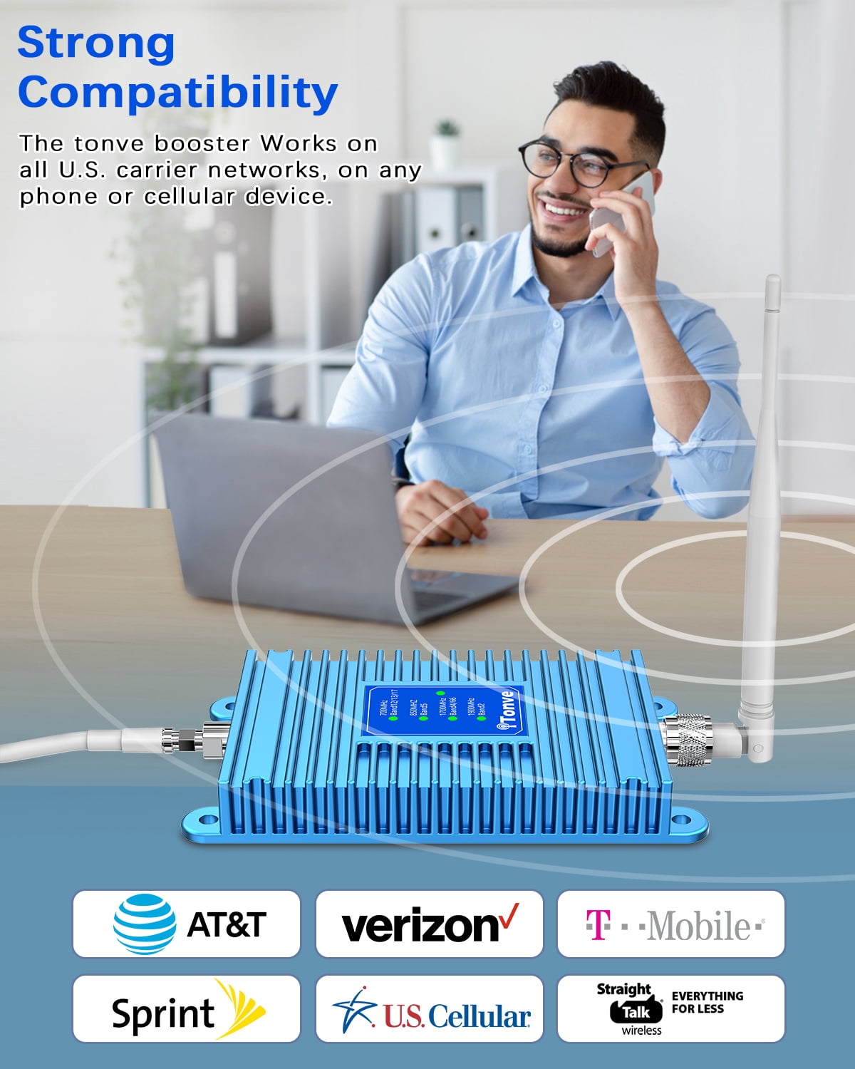 Tonve Cell Phone Signal Booster Kit, Boosts 4G 5G LTE Data for Verizon AT&T and All U.S. Carriers, FCC Certified