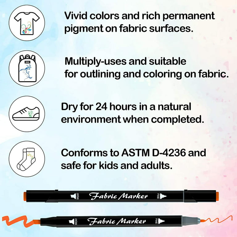 Crazy Colors Dual Tip Fabric & T-Shirt Marker 20 Color Set - Bullet &  Chisel Tips - Child Safe - Create Art on Clothing 