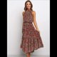 thumbnail image 4 of Vestido Bohemio de Verano para Mujer, Sin Mangas, con Estampado de Lunares, Cuello Halter, Volantes, Dobladillo y Cinturón Verde Naranja S, 4 of 7