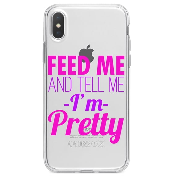DistinctInk Clear Shockproof Hybrid Case for iPhone X / XS (5.8" Screen) - TPU Bumper Acrylic Back Tempered Glass Screen Protector - Feed Me and Tell Me I'm Pretty