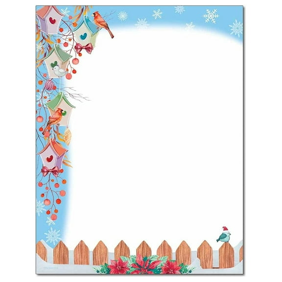 Christmas Birdhouses Letterhead Laser & Inkjet Printer Paper - 8.5in. X 11in. - 25 Sheets (olhx31325) - Christmas Stationery, Holiday Writing Paper