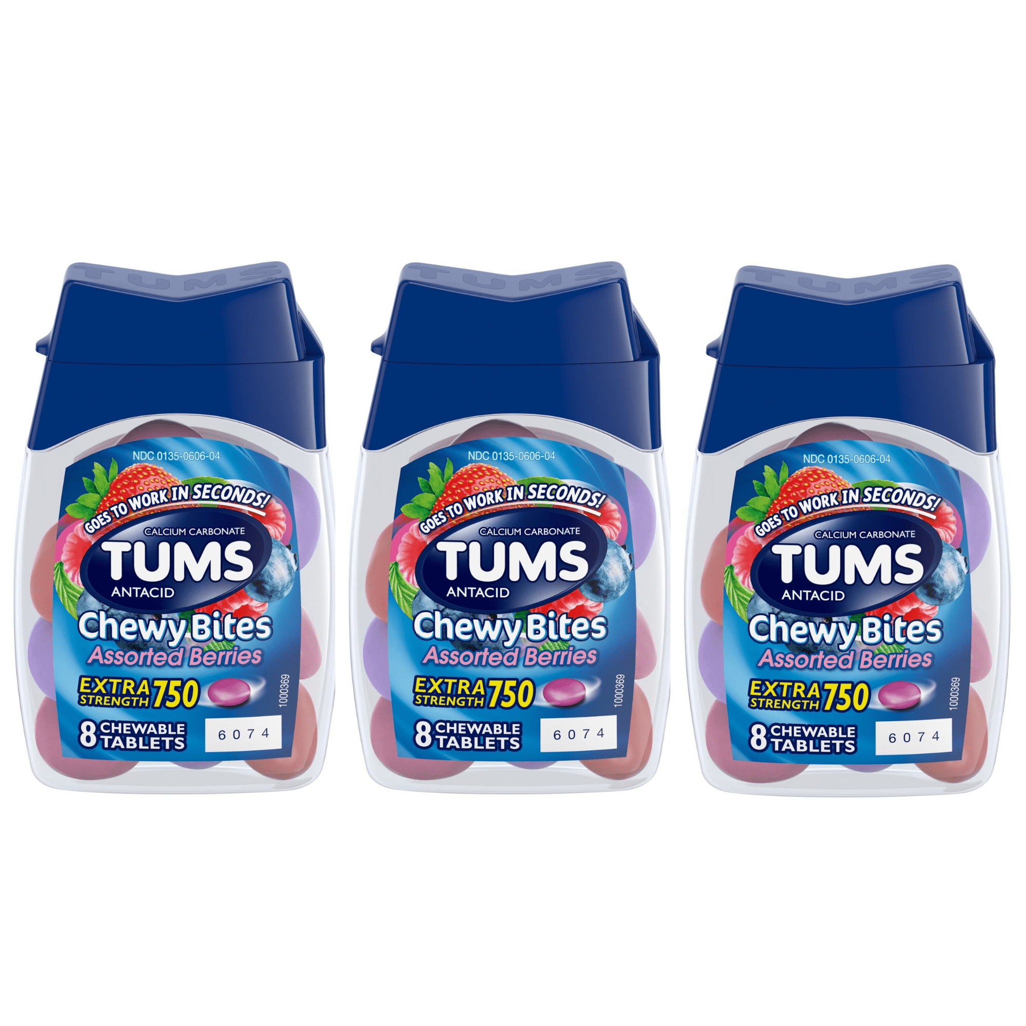 TUMS Antacid Chewy Bites, Assorted Berries Chewable Tablets 8 Chewables