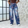 thumbnail image 2 of YDFCWXW Women's Y2K Floral Printed Wide Leg Baggy Flowers Jeans for Women Stretch High Waisted Straight Leg Jeans Blue, XL, 2 of 9