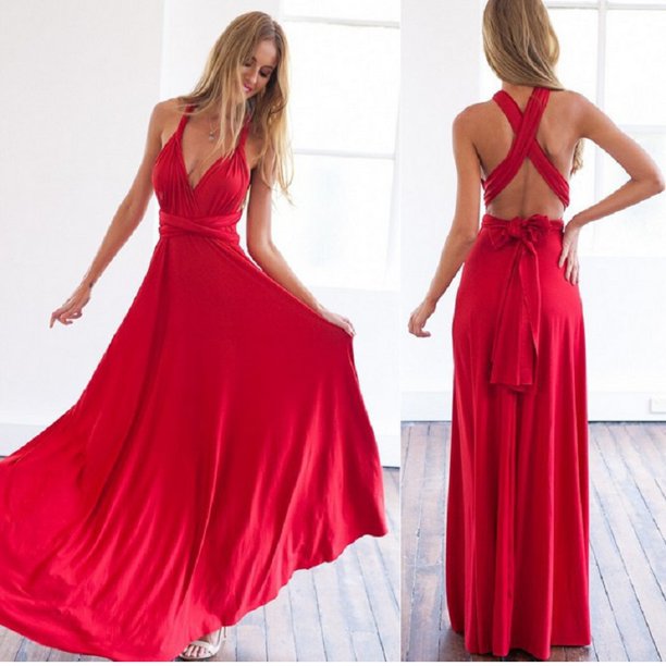 Sexy mujer Multiway Wrap Convertible Boho Maxi Club vestido rojo vendaje vestido largo fiesta damas de honor Infinity Robe Longue Femme Tan Jianjun unisex