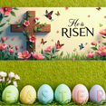 thumbnail image 5 of LUUFILx He Is Risen Banner Spring Floral Easter Eggs Backdrop Photography Religious Celebration Church Event Decoration Floral Background Party Supplies, 5 of 8