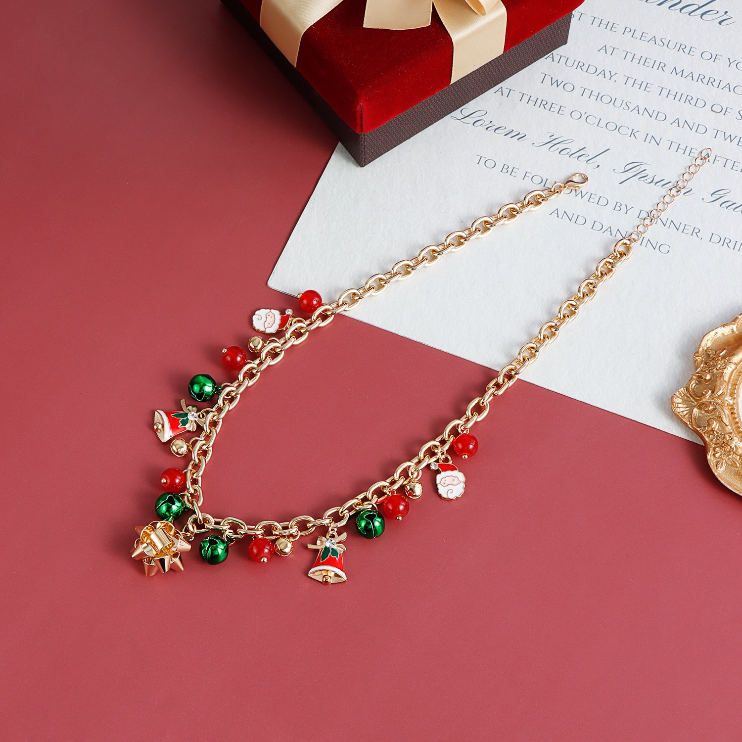 Women's Christmas Necklace - Sparkling Rhinestone Christmas Bell Pendant Necklace - Holiday Jewelry Gift