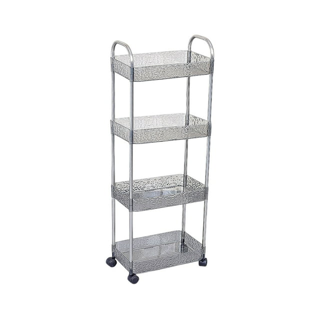 Bathroom Storage Cabinet Four Tier Kitchen Bathroom Living Room Shelf Floor Storage Rack Multi-Layer Transparent Storage Cabinet Movable Trolley Kitchen Shelf Rack