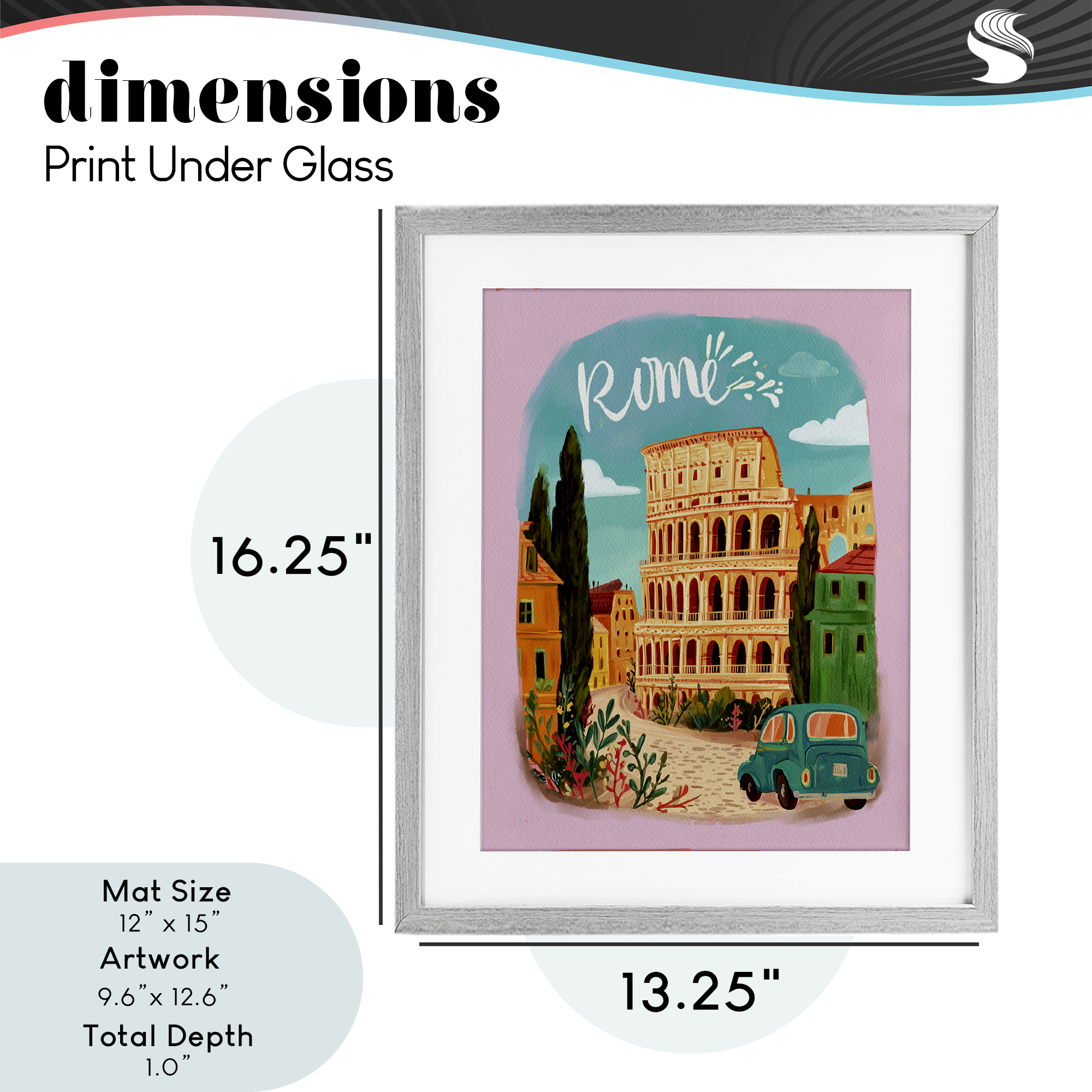 Rome Travel Spot Architecture Gray Framed Print Under Glass, design by Yen