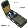 thumbnail image 3 of For Apple iPhone 16 Pro (6.3") Universal Nylon Pouch Case Vertical Phone Holster with Dual Card Slots, Pen Holder, Belt Clip Loop & Hook Cover - Green, 3 of 9