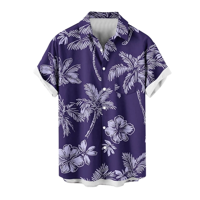 Mens Casual Manga Corta Botón Abajo Camisas Impresas Bolsillo Botón Turndown Cuello Top Blusa Camisa