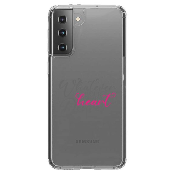 DistinctInk Clear Shockproof Hybrid Case for Galaxy S21 5G (6.2" Screen) - TPU Bumper Acrylic Back Tempered Glass Screen Protector - Whatever Your Creative Heart Desires