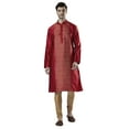 thumbnail image 2 of Ethnix Men's Indian Royal Classic Collar Festive Maroon Kurta Tunic Pajama Set; Maroon; LG, 2 of 4