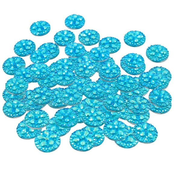 KLKCMS 50 Pcs Cabochon Rond en Résine Multicolore à Fleurs Dos Plat 12mm Bleu AB