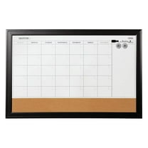 Magnetic Whiteboard Calendar & Corkboard, 23x35 Combo Board - Ebony Frame - Dry Erase & Cork Bulletin Board for Home & Small Office - 5-Week Undated Monthly Planner with Marker & Magnets