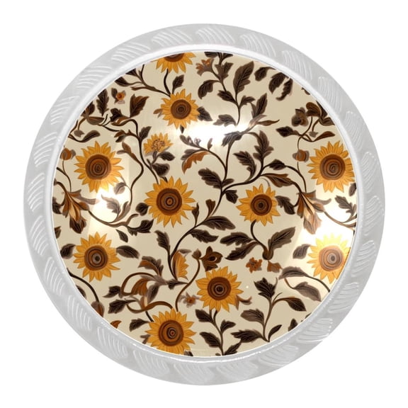 imobaby 4 Pcs Plastic Round Cabinet Knob Home Decor - Sunflowers Patterns