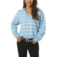 thumbnail image 1 of INSPIRE CHIC Chandail Polo à Rayures pour Femme Automne Hiver Col en V à Blocs de Couleur Manches Longues Tricoté Décontracté Hauts L Bleu Ciel, 1 of 6