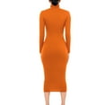 thumbnail image 4 of Blczomt Midi Dresses for Women 2025 Long Sleeve Plain Dressy Casual Orange Sheath Mock Neck Formal Solid Dress, 4 of 9